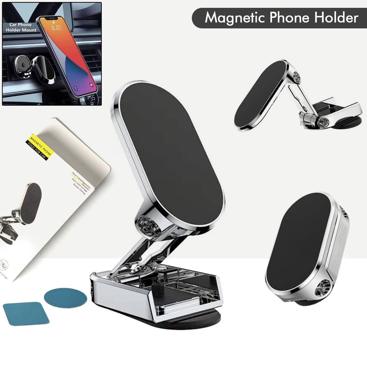 360 Degree Rotating Magnetic Car Phone Holder  Metal Folding Car Phone Holder  New Alloy Folding Magnetic Car Phone Holder (Pack Of 1)